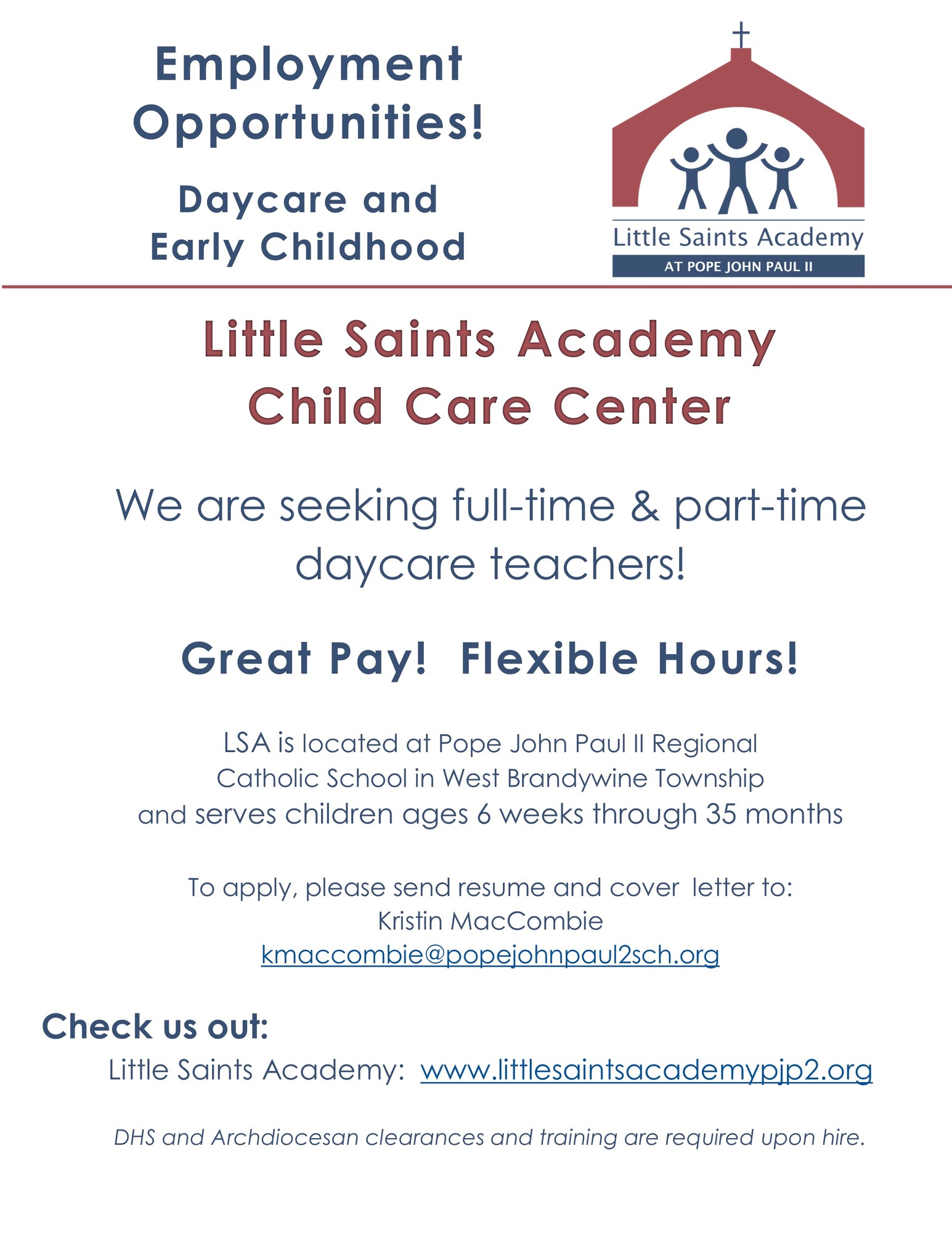 Employment Pope John Paul II Regional Catholic Elem. School West